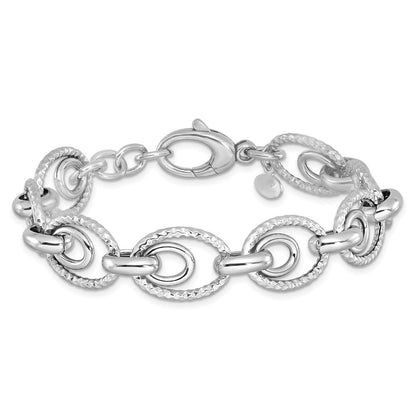 Sterling Silver Rhodium Plated D/C Polished W/ .5In Ext. Bracelet