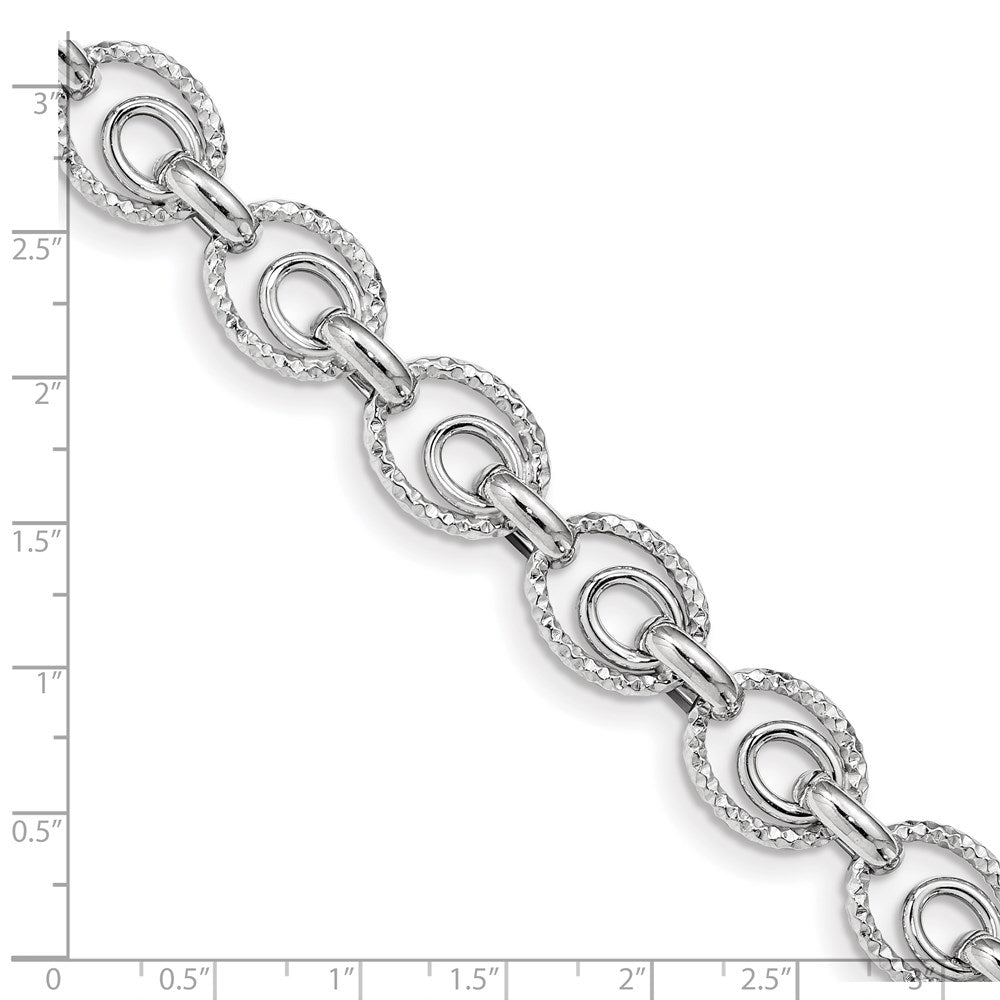 Sterling Silver Rhodium Plated D/C Polished W/ .5In Ext. Bracelet