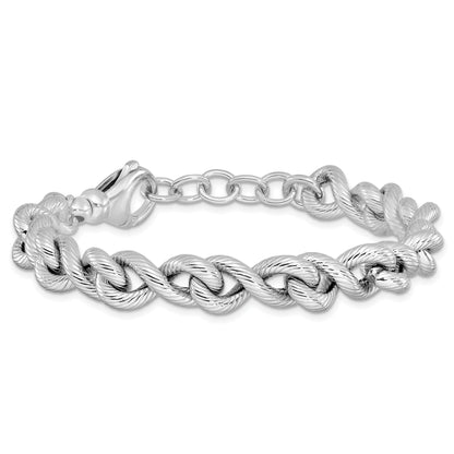 Sterling Silver Rhodium Plated Textured W/ .5In Ext. Bracelet