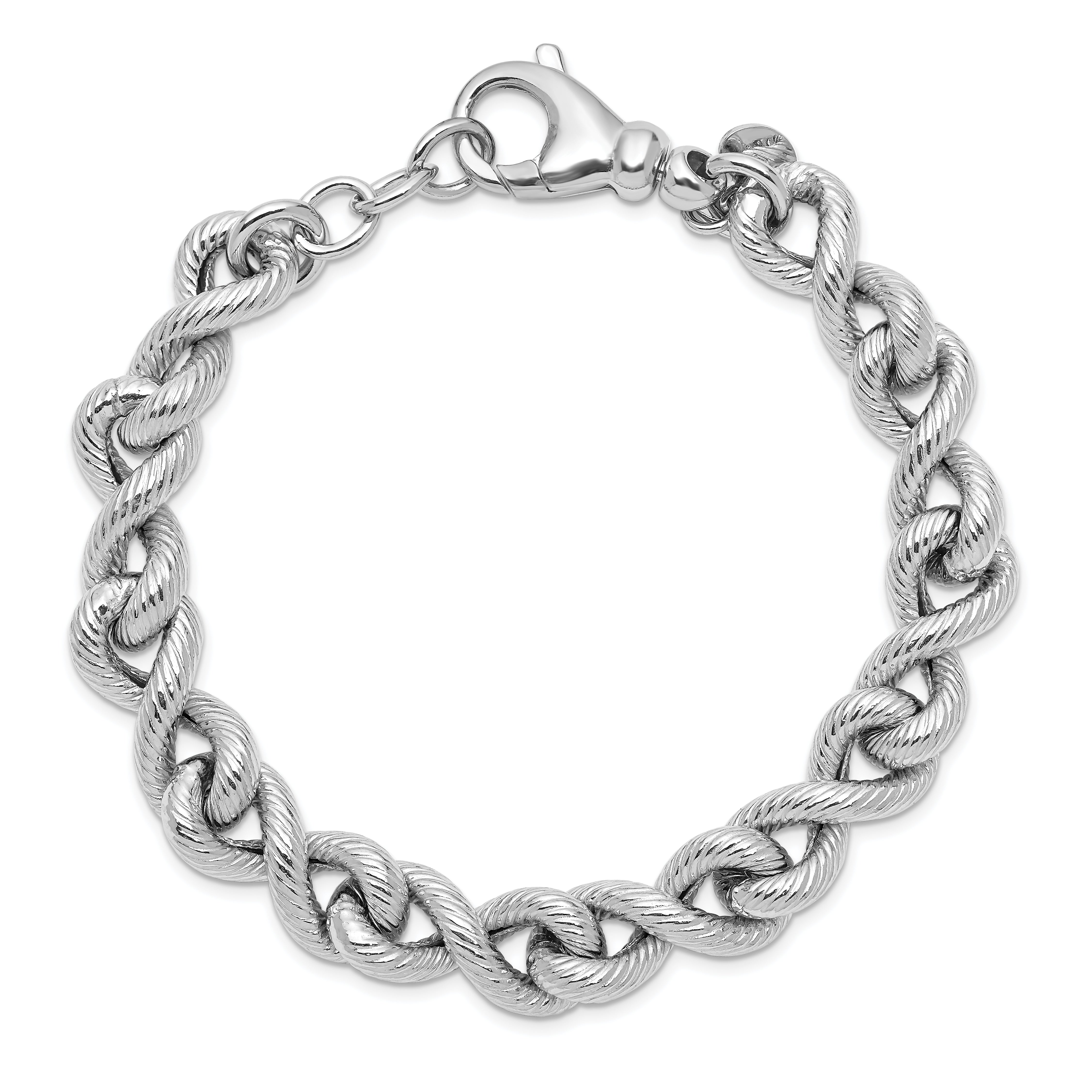 Sterling Silver Rhodium Plated Textured W/ .5In Ext. Bracelet