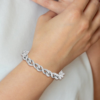Sterling Silver Rhodium Plated Textured W/ .5In Ext. Bracelet