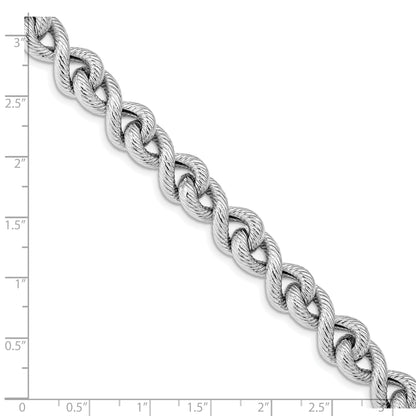 Sterling Silver Rhodium Plated Textured W/ .5In Ext. Bracelet
