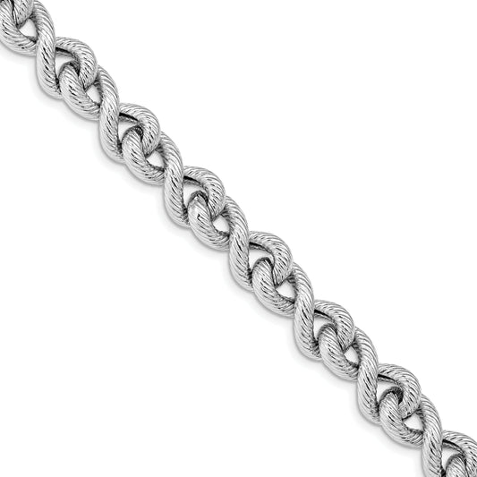 Sterling Silver Rhodium Plated Textured W/ .5In Ext. Bracelet