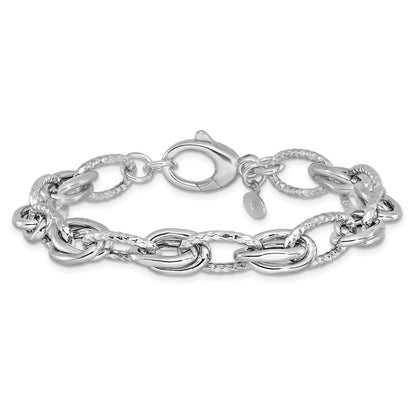 Sterling Silver Rhodium Plated D/C Polished W/ .5In Ext. Bracelet