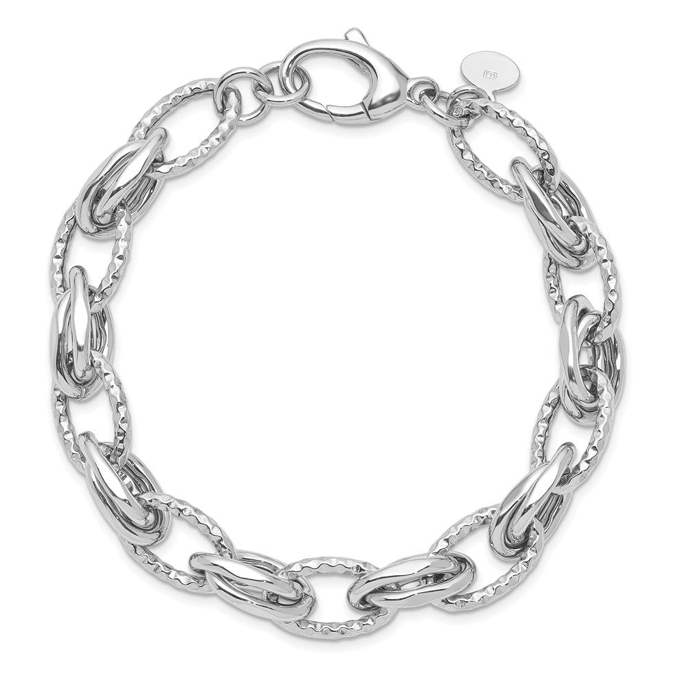 Sterling Silver Rhodium Plated D/C Polished W/ .5In Ext. Bracelet