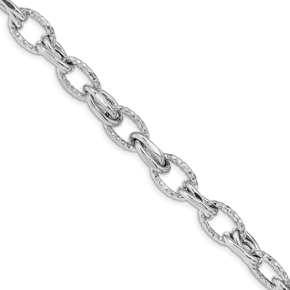 Sterling Silver Rhodium Plated D/C Polished W/ .5In Ext. Bracelet