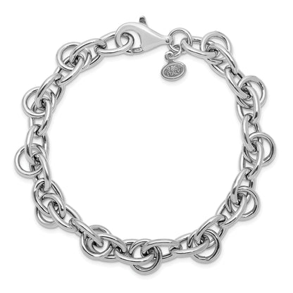 Sterling Silver Rhodium Plated Polished Fancy Link Bracelet