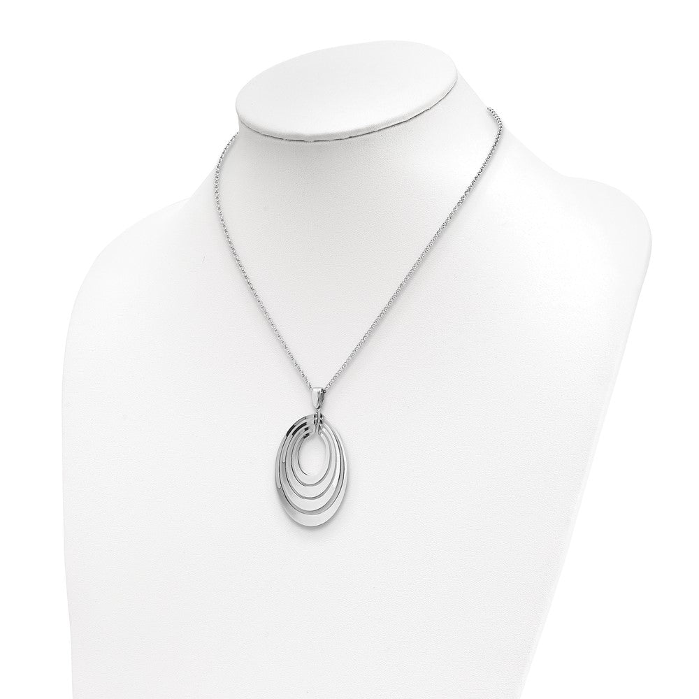 Sterling Silver Rh Plat Polished & Brushed W/ 1.25In Ext. Necklace