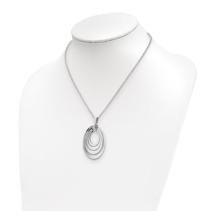 Sterling Silver Rh Plat Polished & Brushed W/ 1.25In Ext. Necklace