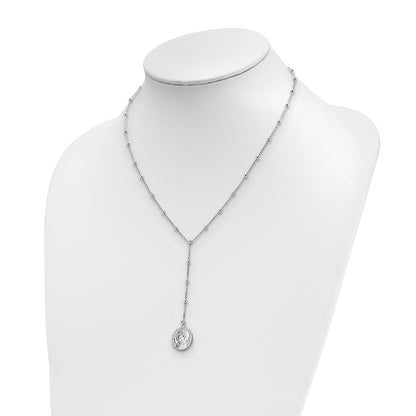 Sterling Silver Rhod Plated Roman Coin Y Drop In Ext. Necklace
