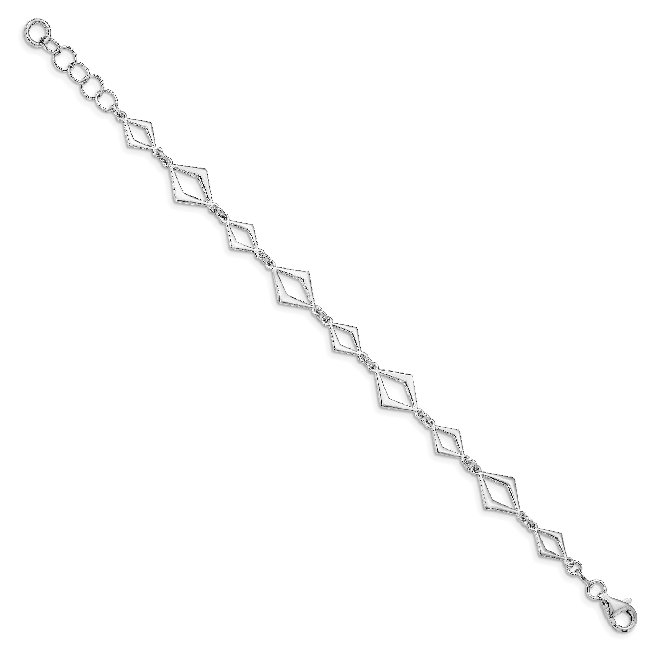 Sterling Silver Rhodium Plated Polished W/ .75In Ext Bracelet