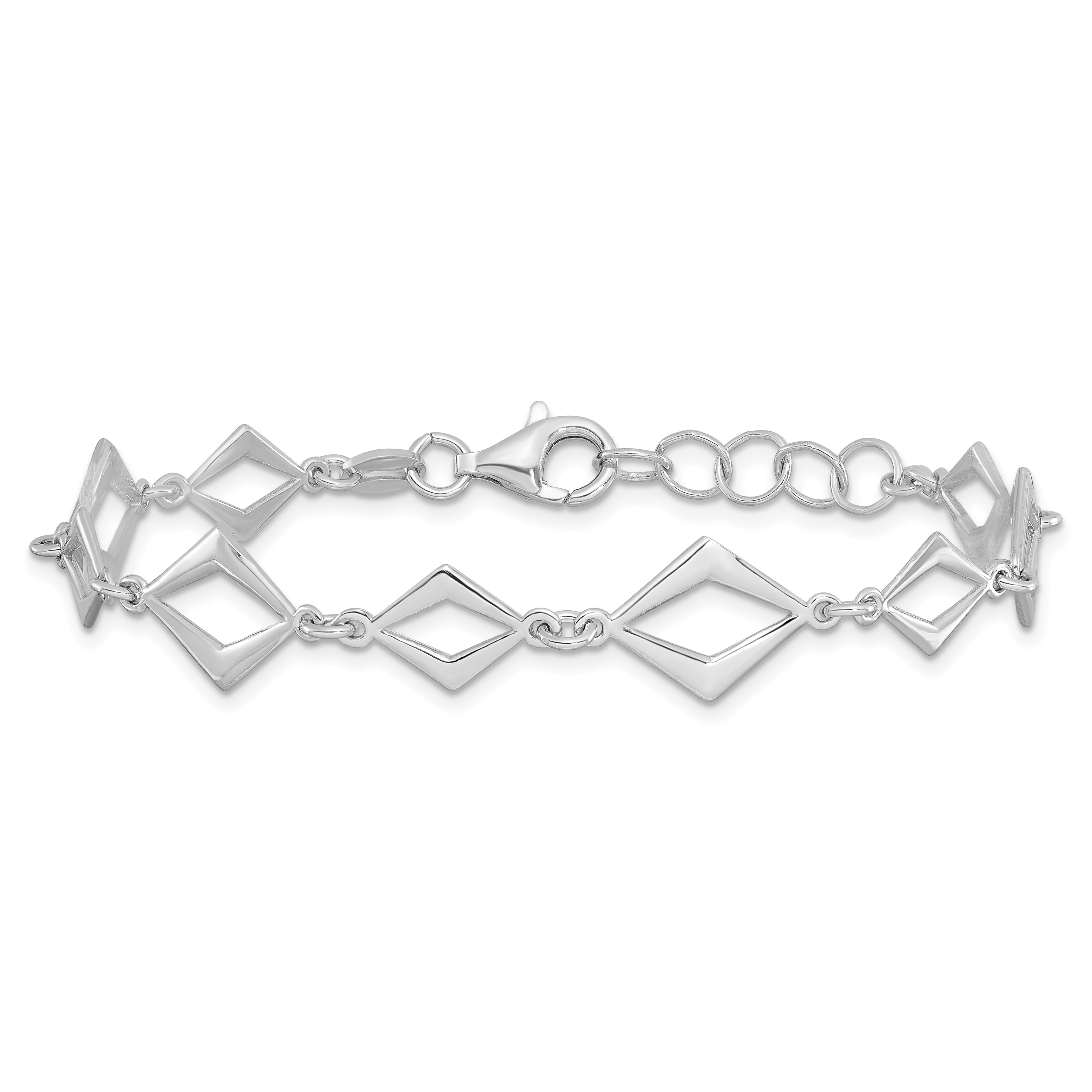 Sterling Silver Rhodium Plated Polished W/ .75In Ext Bracelet