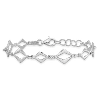 Sterling Silver Rhodium Plated Polished W/ .75In Ext Bracelet