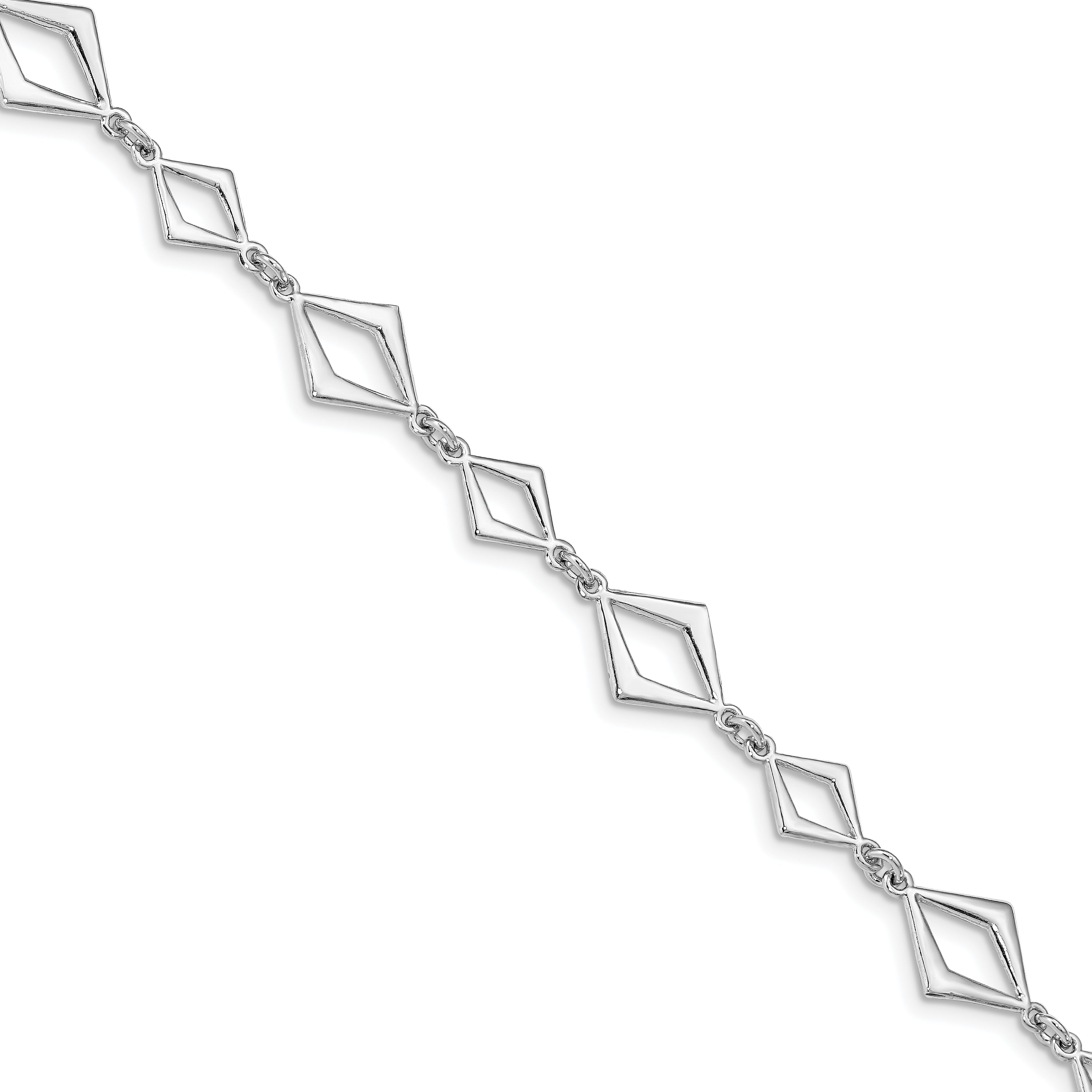Sterling Silver Rhodium Plated Polished W/ .75In Ext Bracelet