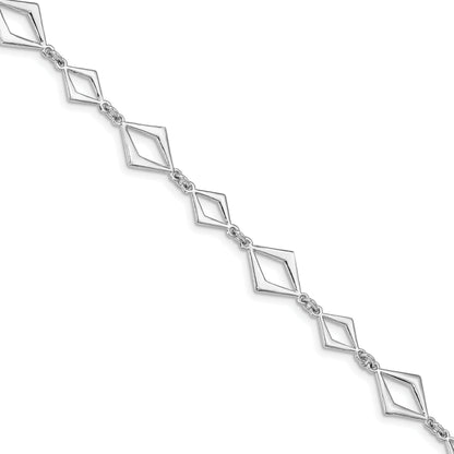 Sterling Silver Rhodium Plated Polished W/ .75In Ext Bracelet