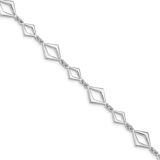 Sterling Silver Rhodium Plated Polished W/ .75In Ext Bracelet