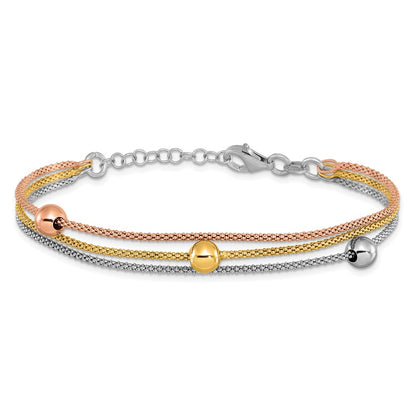 Sterling Silver Rose & Yellow Gold Plated W/ 1In Ext Bracelet