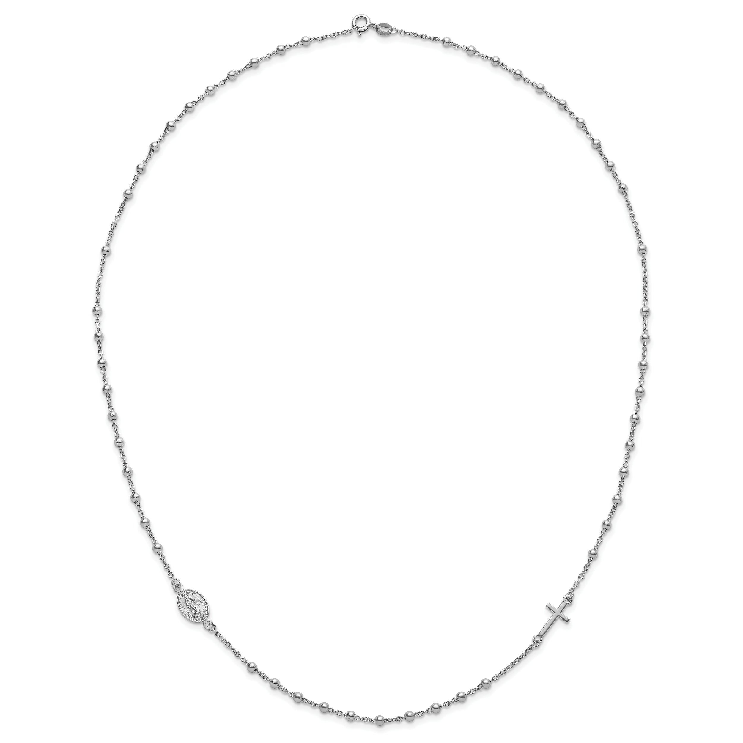 Sterling Silver Rhod Pl Cross And Miraculous Medal Necklace