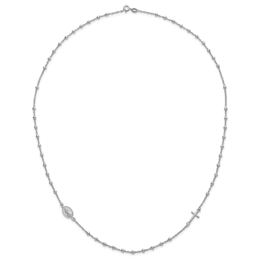 Sterling Silver Rhod Pl Cross And Miraculous Medal Necklace