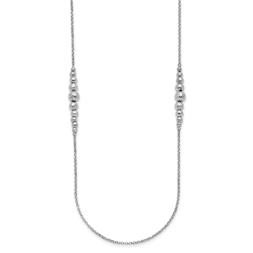 Sterling Silver Rhodium Plated Polished Hammered Bead Necklace