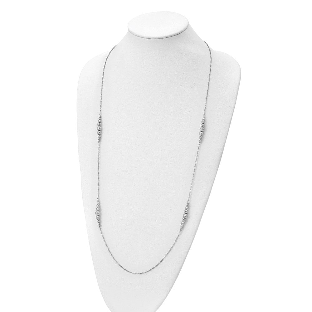 Sterling Silver Rhodium Plated Polished Hammered Bead Necklace