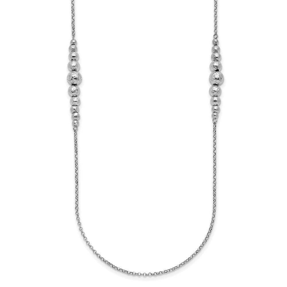 Sterling Silver Rhodium Plated Polished Hammered Bead Necklace