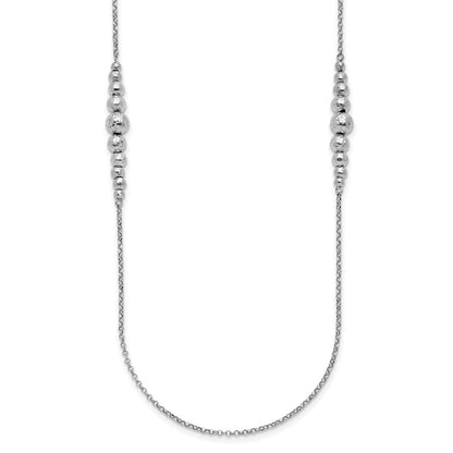 Sterling Silver Rhodium Plated Polished Hammered Bead Necklace