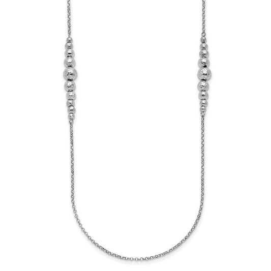Sterling Silver Rhodium Plated Polished Hammered Bead Necklace