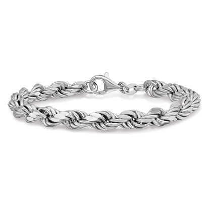 Sterling Silver Rhodium Plated Polished Fancy Rope Bracelet