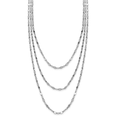 Sterling Silver Rhodium Plated Polished Multi Strand Necklace