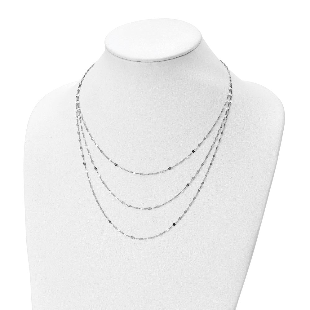 Sterling Silver Rhodium Plated Polished Multi Strand Necklace
