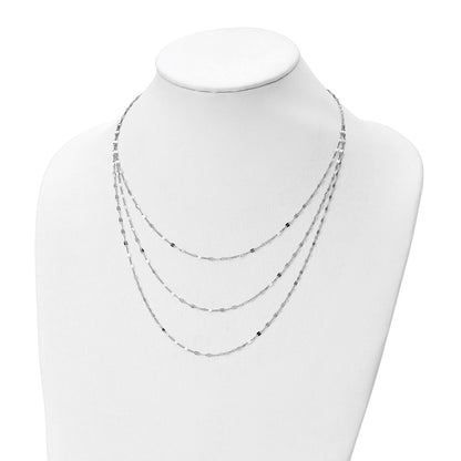 Sterling Silver Rhodium Plated Polished Multi Strand Necklace