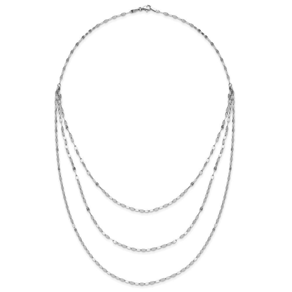 Sterling Silver Rhodium Plated Polished Multi Strand Necklace