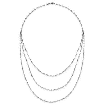Sterling Silver Rhodium Plated Polished Multi Strand Necklace