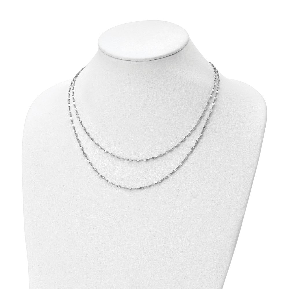 Sterling Silver Rhodium Plated Polished Double Strand Necklace