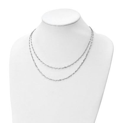 Sterling Silver Rhodium Plated Polished Double Strand Necklace