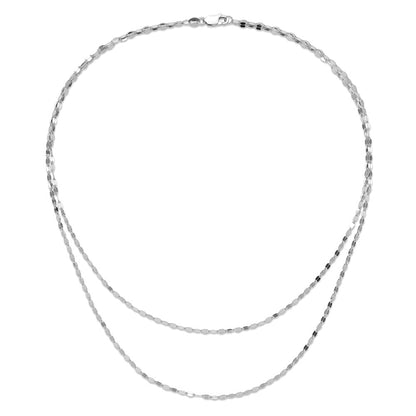 Sterling Silver Rhodium Plated Polished Double Strand Necklace