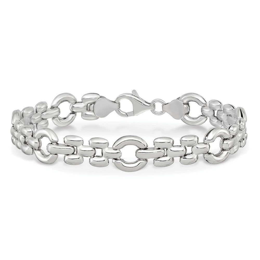 Sterling Silver Rhodium Plated Polished Link Bracelet