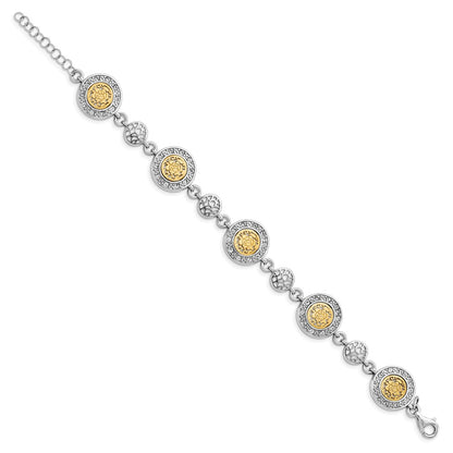 Sterling Silver Rhod Plated Gold Tone 1In Ext. Crystal Bracelet