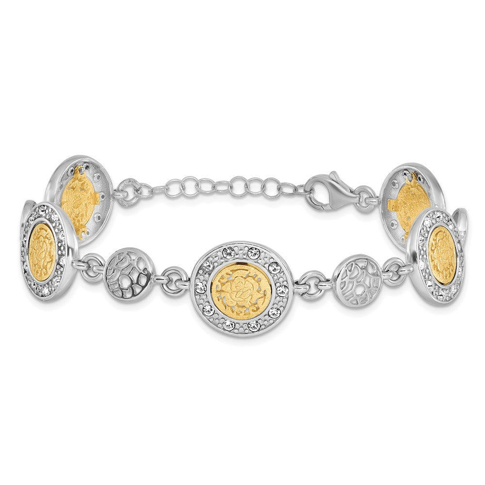 Sterling Silver Rhod Plated Gold Tone 1In Ext. Crystal Bracelet