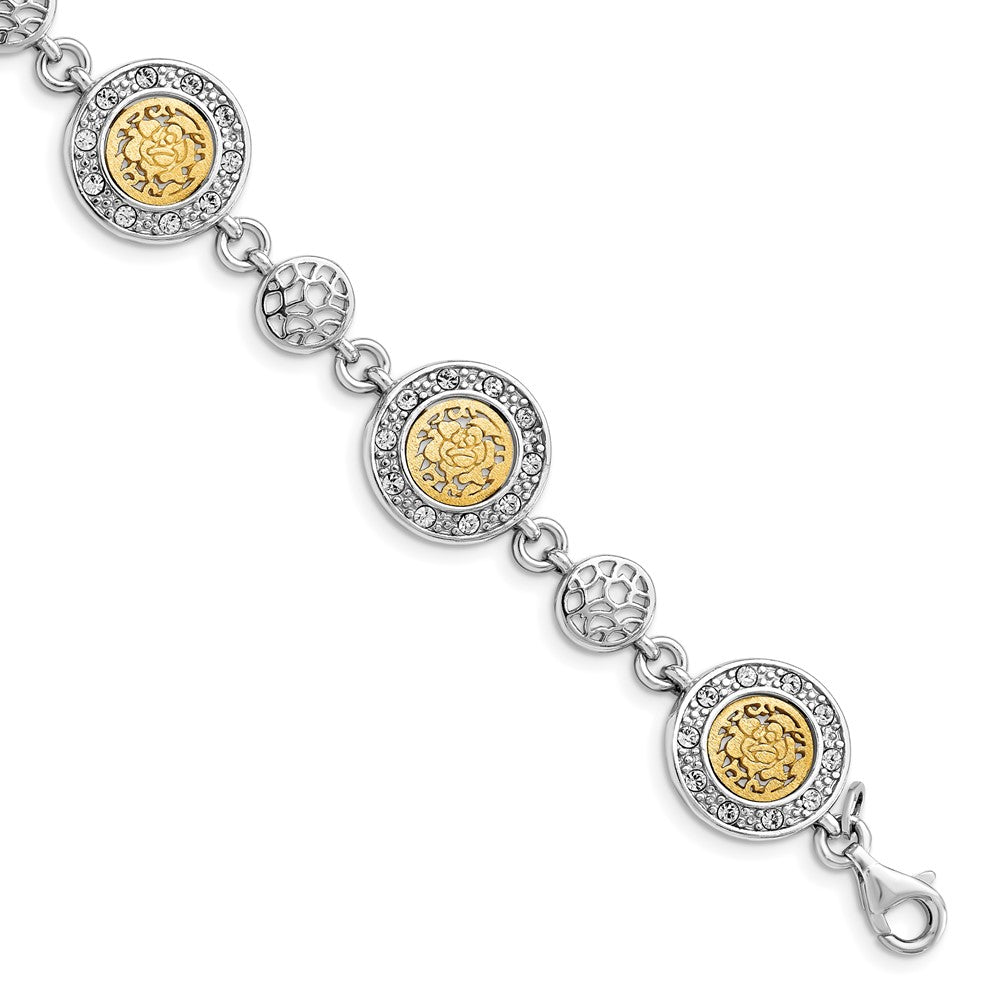 Sterling Silver Rhod Plated Gold Tone 1In Ext. Crystal Bracelet
