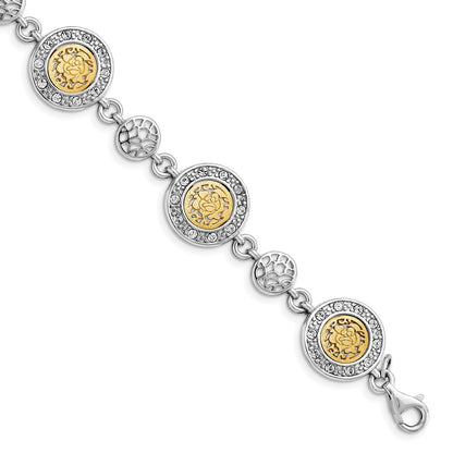 Sterling Silver Rhod Plated Gold Tone 1In Ext. Crystal Bracelet