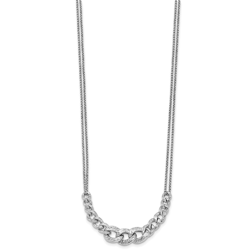 Sterling Silver Rhod Pl Textured Link 2 Strand W/ 2In Ext Necklace