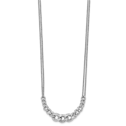 Sterling Silver Rhod Pl Textured Link 2 Strand W/ 2In Ext Necklace