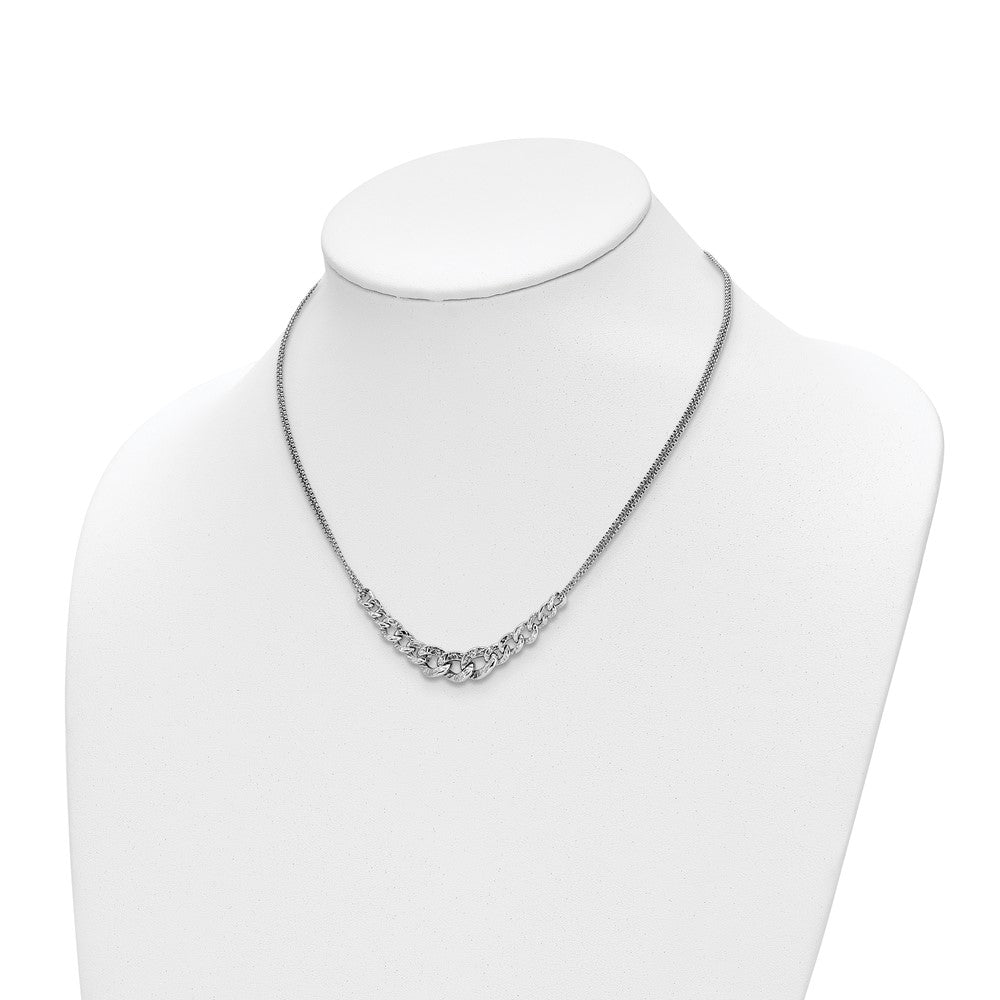 Sterling Silver Rhod Pl Textured Link 2 Strand W/ 2In Ext Necklace