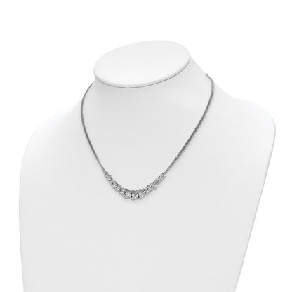 Sterling Silver Rhod Pl Textured Link 2 Strand W/ 2In Ext Necklace
