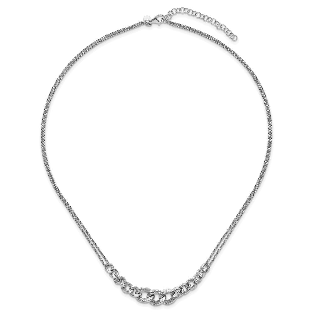 Sterling Silver Rhod Pl Textured Link 2 Strand W/ 2In Ext Necklace