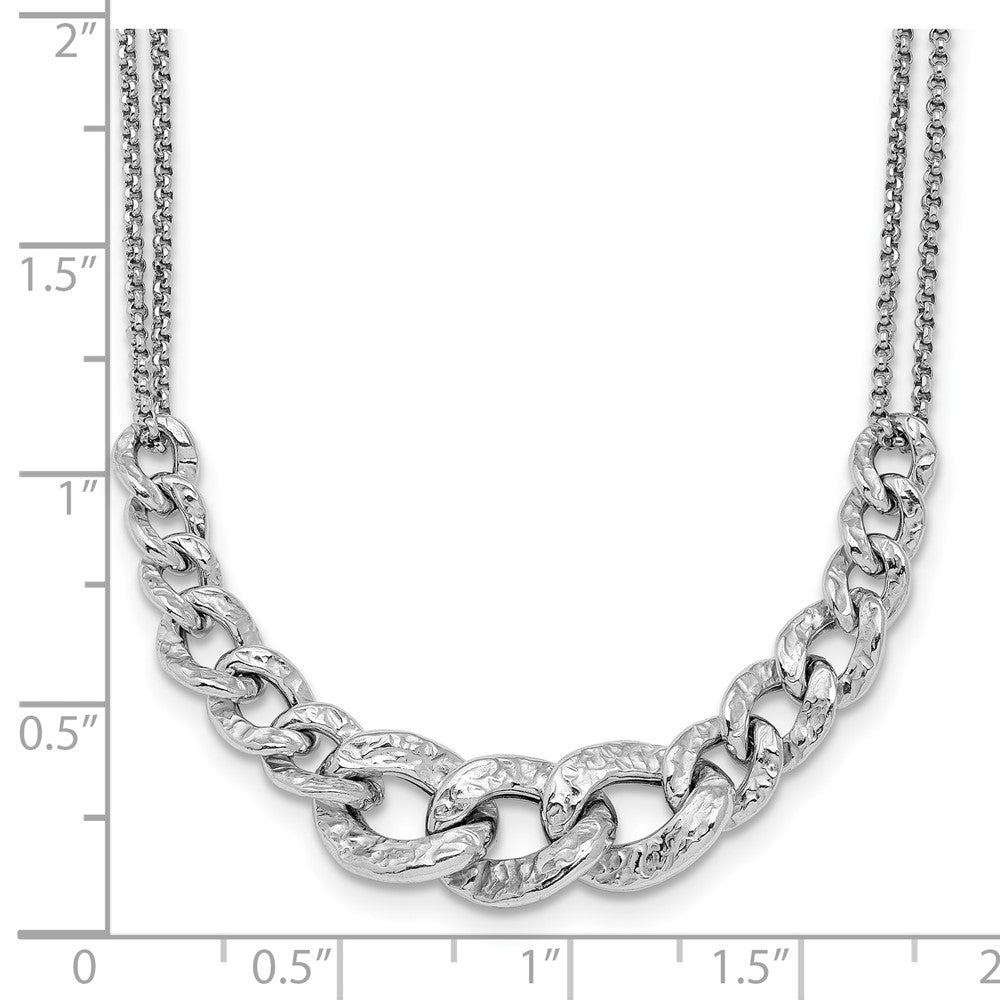 Sterling Silver Rhod Pl Textured Link 2 Strand W/ 2In Ext Necklace