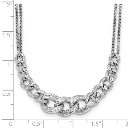 Sterling Silver Rhod Pl Textured Link 2 Strand W/ 2In Ext Necklace