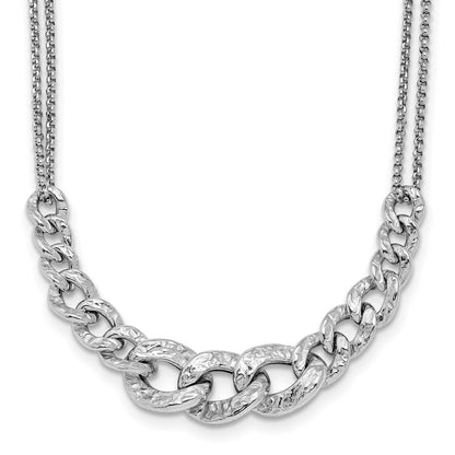 Sterling Silver Rhod Pl Textured Link 2 Strand W/ 2In Ext Necklace
